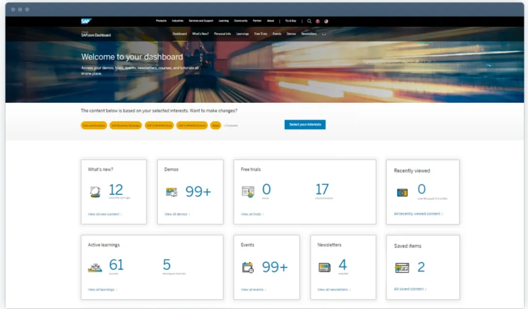 SAP SuccessFactors의 홈페이지 화면 이미지