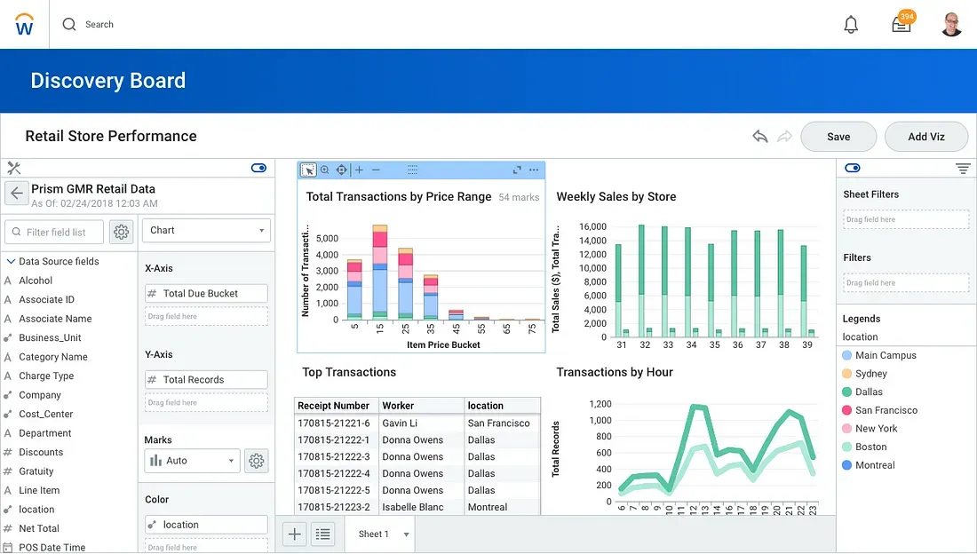 Workday Prism Analytics 플랫폼의 ui 이미지
